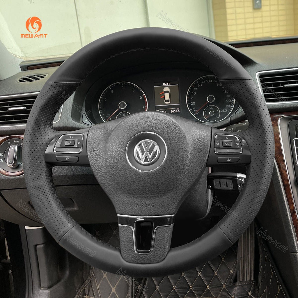 MEWANT Hand Stitch Car Steering Wheel Cover for Volkswagen Golf Tiguan Limited Passat Jetta - Alcantara, Leather, Carbon Fiber, Easy Install, Non - Slip, Best Steering Wheel Cover