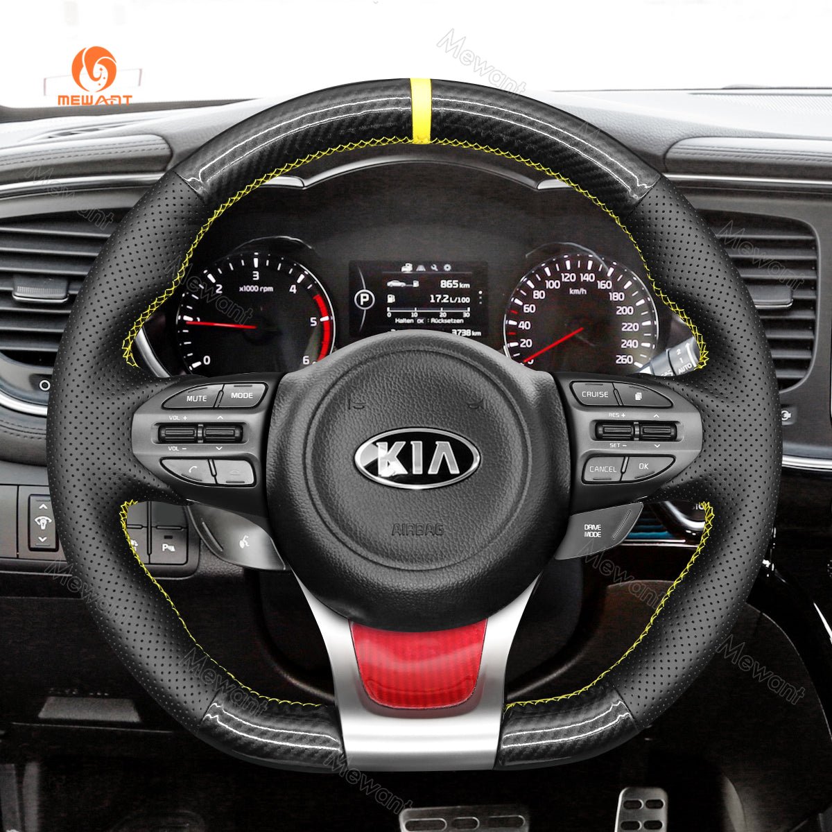 MEWANT Hand Stitch Car Steering Wheel for Kia Ceed Cee'd 2 (GT) / Proceed Pro Ceed (GT) / Optima - Alcantara, Leather, Carbon Fiber, Easy Install, Non - Slip, Best Steering Wheel Cover