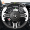MEWANT Hand Stitch Carbon Fiber Black Leather Suede Car Steering Wheel Cover for Alfa Romeo Giulia Quadrifoglio 2020 - 2022 / Stelvio Quadrifoglio2020 - 2022 - Alcantara, Leather, Carbon Fiber, Easy Install, Non - Slip, Best Steering Wheel Cover