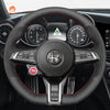 MEWANT Hand Stitch Carbon Fiber Black Leather Suede Car Steering Wheel Cover for Alfa Romeo Giulia Quadrifoglio 2020 - 2022 / Stelvio Quadrifoglio2020 - 2022 - Alcantara, Leather, Carbon Fiber, Easy Install, Non - Slip, Best Steering Wheel Cover