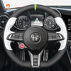 MEWANT Hand Stitch Carbon Fiber Black Leather Suede Car Steering Wheel Cover for Alfa Romeo Giulia Quadrifoglio 2020 - 2022 / Stelvio Quadrifoglio2020 - 2022 - Alcantara, Leather, Carbon Fiber, Easy Install, Non - Slip, Best Steering Wheel Cover