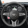 MEWANT Hand Stitch Carbon Fiber Black Leather Suede Car Steering Wheel Cover for Alfa Romeo Giulia Quadrifoglio 2020 - 2022 / Stelvio Quadrifoglio2020 - 2022 - Alcantara, Leather, Carbon Fiber, Easy Install, Non - Slip, Best Steering Wheel Cover