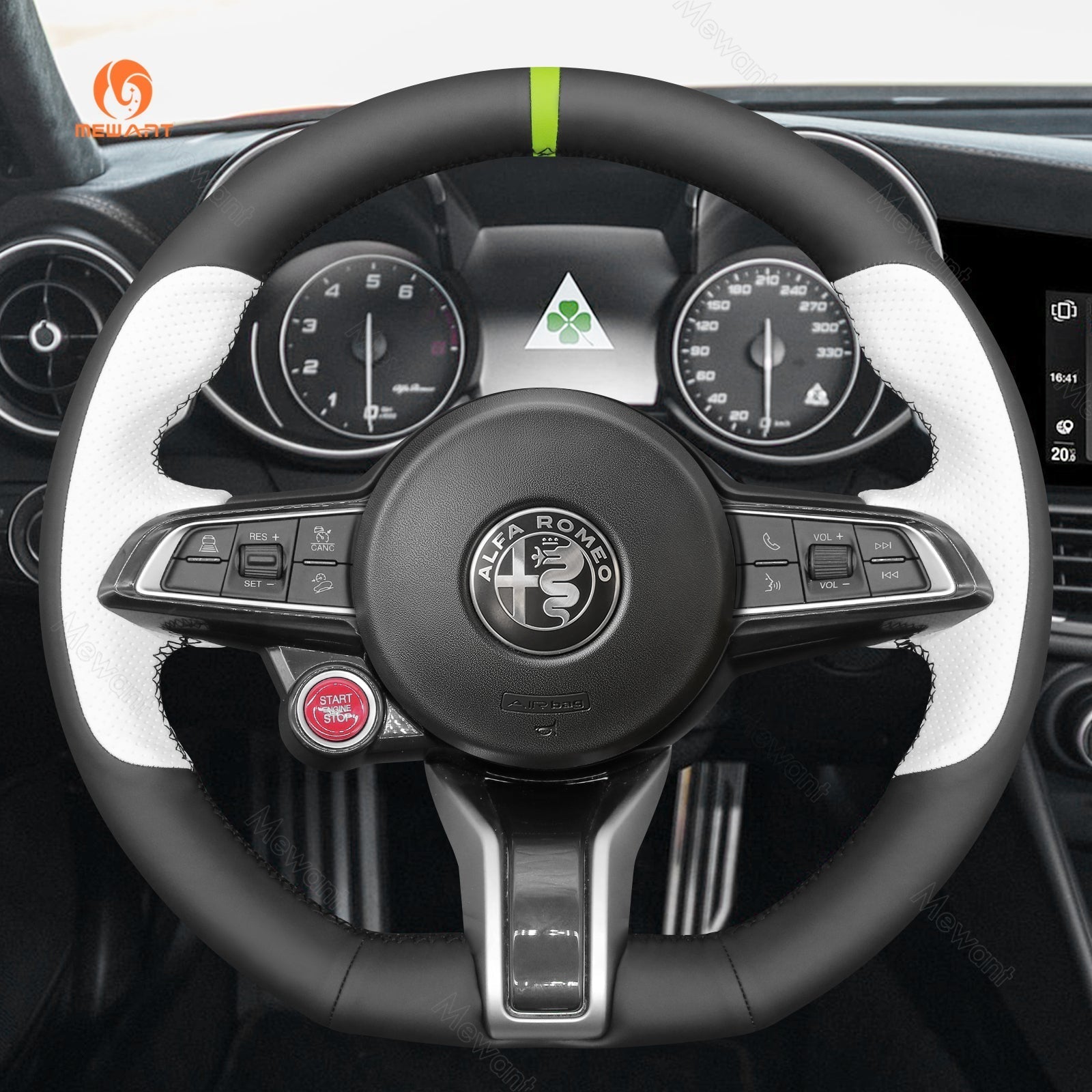 MEWANT Hand Stitch Carbon Fiber Black Leather Suede Car Steering Wheel Cover for Alfa Romeo Giulia Quadrifoglio 2020 - 2022 / Stelvio Quadrifoglio2020 - 2022 - Alcantara, Leather, Carbon Fiber, Easy Install, Non - Slip, Best Steering Wheel Cover