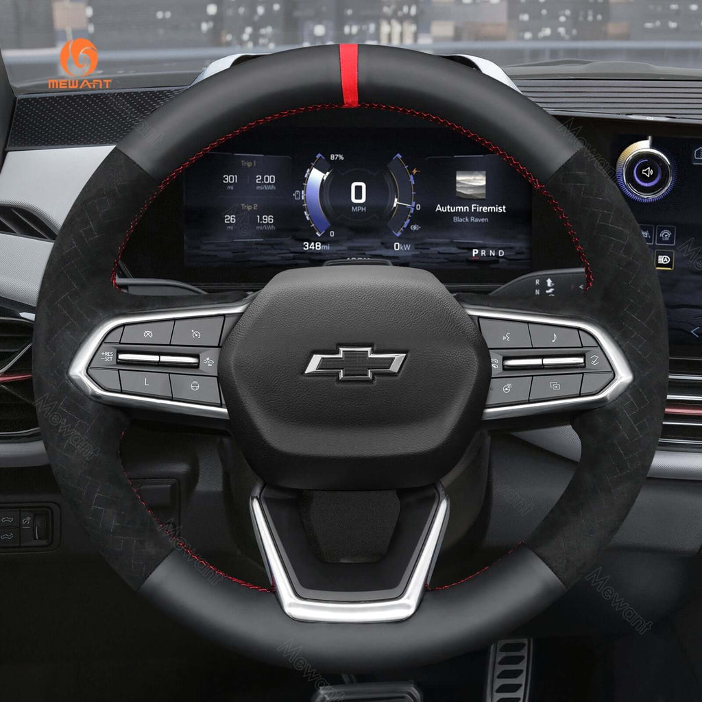 MEWANT Hand Stitch Carbon Fiber Black Leather Suede Car Steering Wheel Cover for Chevrolet Equinox 2025 - Alcantara, Leather, Carbon Fiber, Easy Install, Non - Slip, Best Steering Wheel Cover