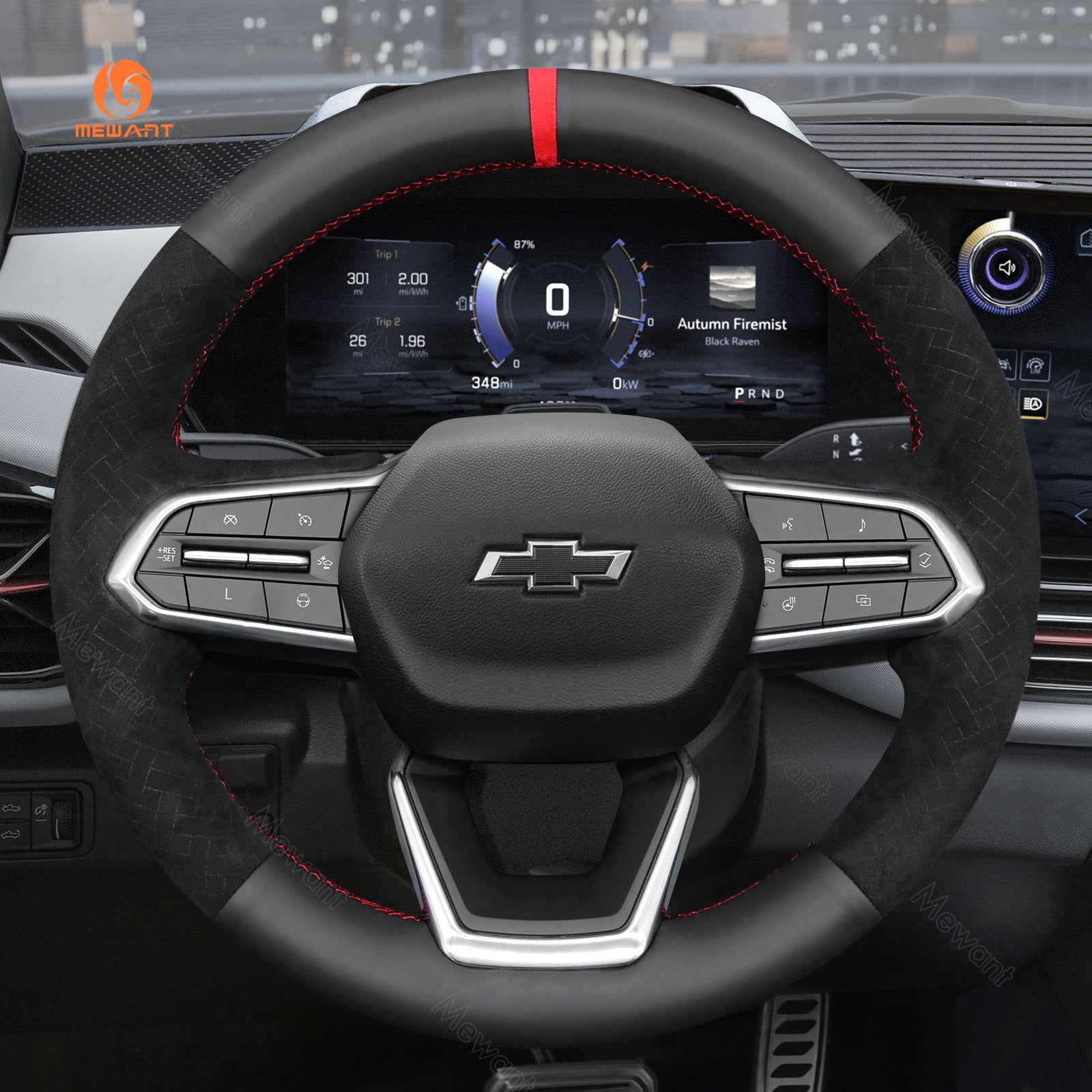 MEWANT Hand Stitch Carbon Fiber Black Leather Suede Car Steering Wheel Cover for Chevrolet Equinox 2025 - Alcantara, Leather, Carbon Fiber, Easy Install, Non - Slip, Best Steering Wheel Cover