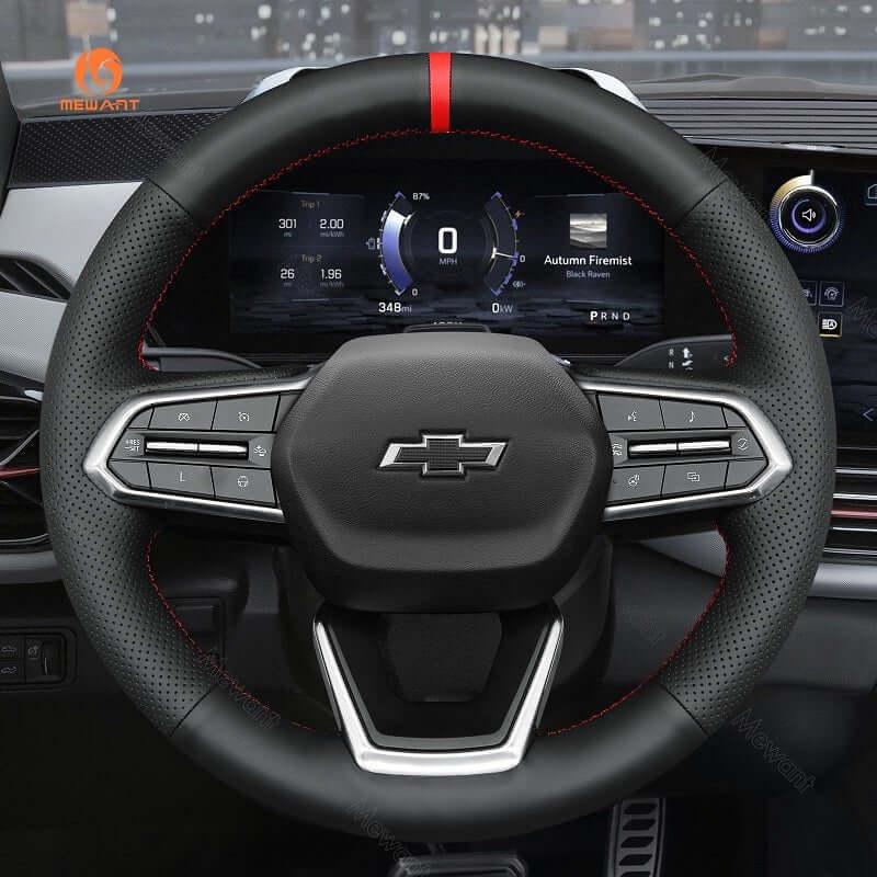 MEWANT Hand Stitch Carbon Fiber Black Leather Suede Car Steering Wheel Cover for Chevrolet Equinox 2025 - Alcantara, Leather, Carbon Fiber, Easy Install, Non - Slip, Best Steering Wheel Cover