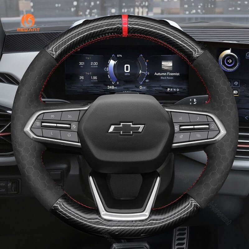 MEWANT Hand Stitch Carbon Fiber Black Leather Suede Car Steering Wheel Cover for Chevrolet Equinox 2025 - Alcantara, Leather, Carbon Fiber, Easy Install, Non - Slip, Best Steering Wheel Cover