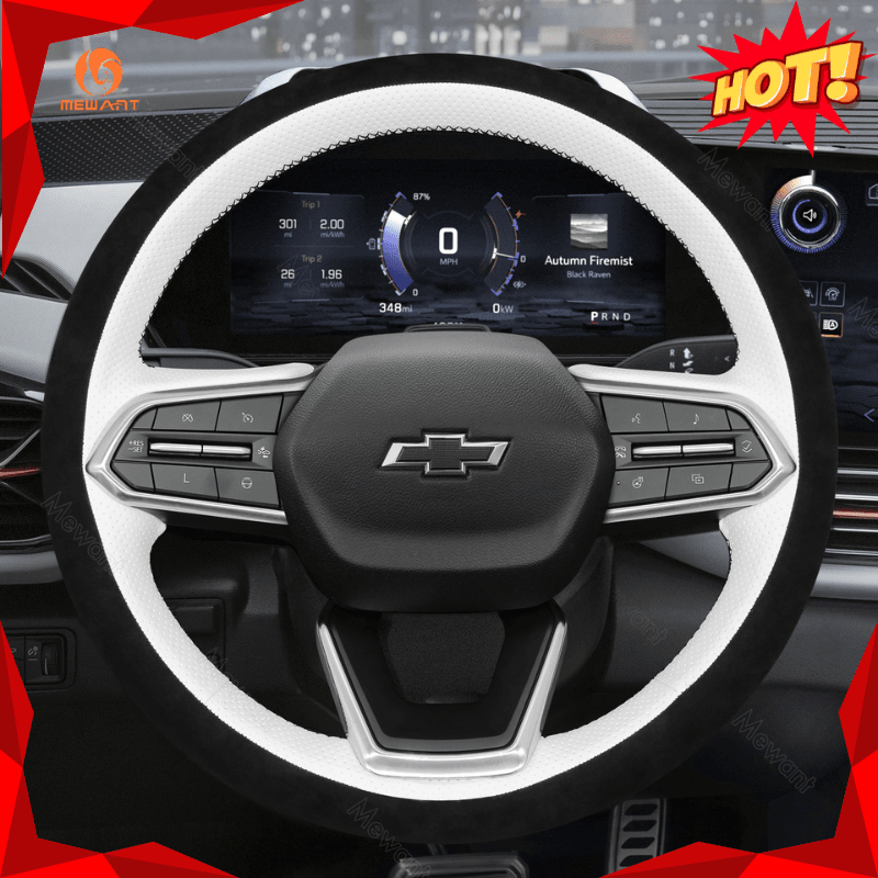 MEWANT Hand Stitch Carbon Fiber Black Leather Suede Car Steering Wheel Cover for Chevrolet Equinox 2025 - Alcantara, Leather, Carbon Fiber, Easy Install, Non - Slip, Best Steering Wheel Cover