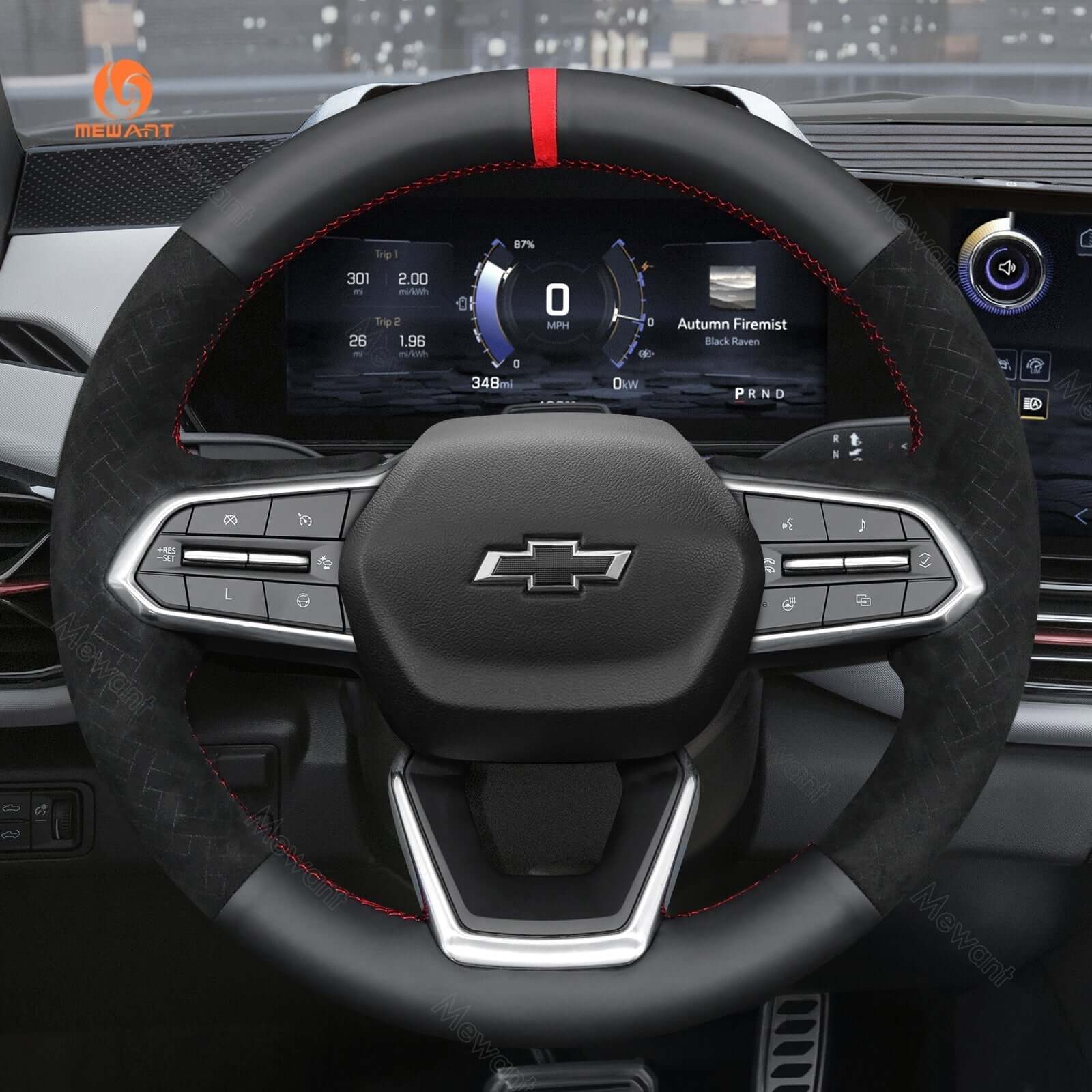 MEWANT Hand Stitch Carbon Fiber Black Leather Suede Car Steering Wheel Cover for Chevrolet Equinox 2025 - Alcantara, Leather, Carbon Fiber, Easy Install, Non - Slip, Best Steering Wheel Cover