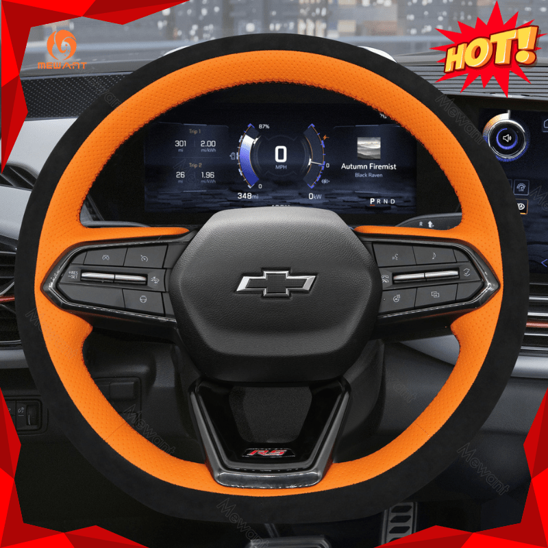 MEWANT Hand Stitch Carbon Fiber Black Leather Suede Car Steering Wheel Cover for Chevrolet Equinox RS 2025 - Alcantara, Leather, Carbon Fiber, Easy Install, Non - Slip, Best Steering Wheel Cover