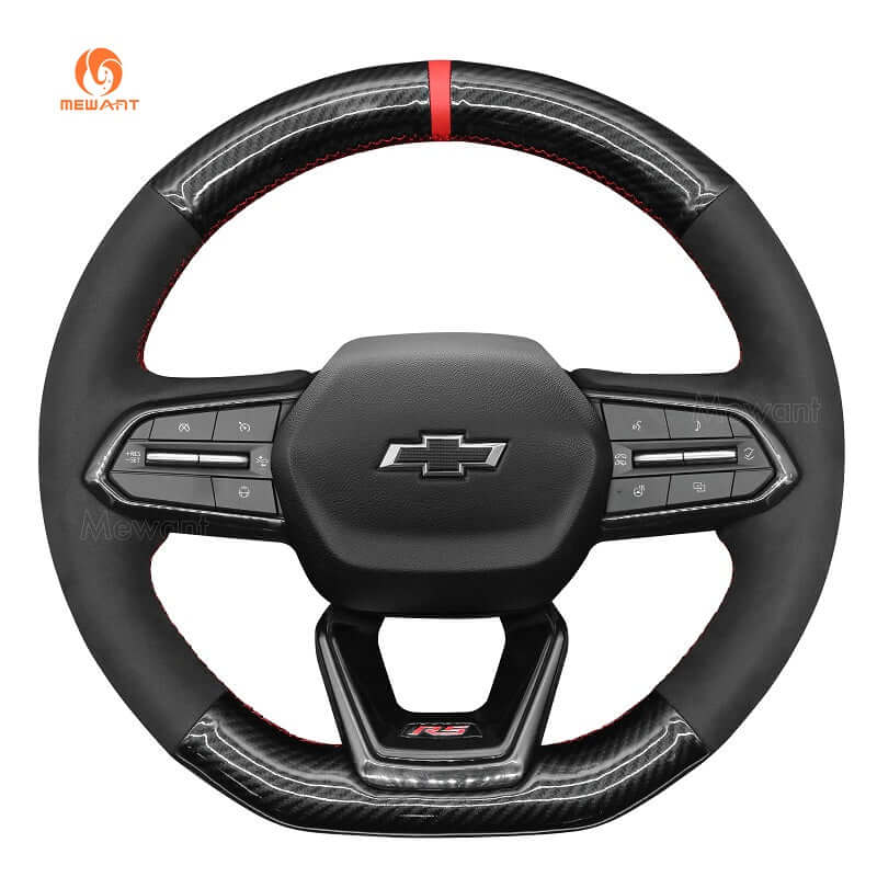 MEWANT Hand Stitch Carbon Fiber Black Leather Suede Car Steering Wheel Cover for Chevrolet Equinox RS 2025 - Alcantara, Leather, Carbon Fiber, Easy Install, Non - Slip, Best Steering Wheel Cover