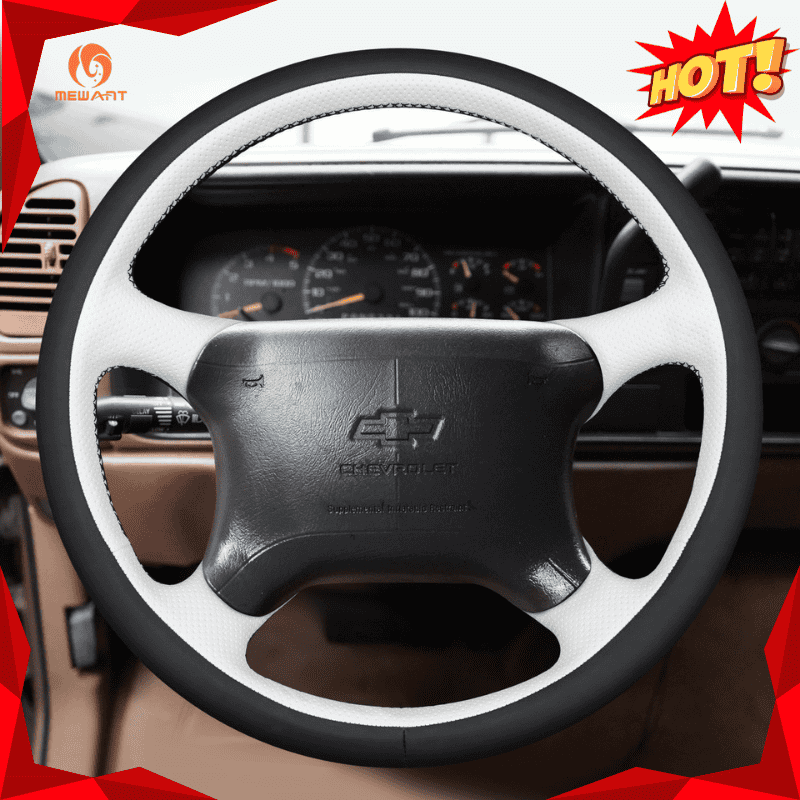 MEWANT Hand Stitch Carbon Fiber Black Leather Suede Car Steering Wheel Cover for Chevrolet Tahoe Silverado 1995 - 1997 - Alcantara, Leather, Carbon Fiber, Easy Install, Non - Slip, Best Steering Wheel Cover