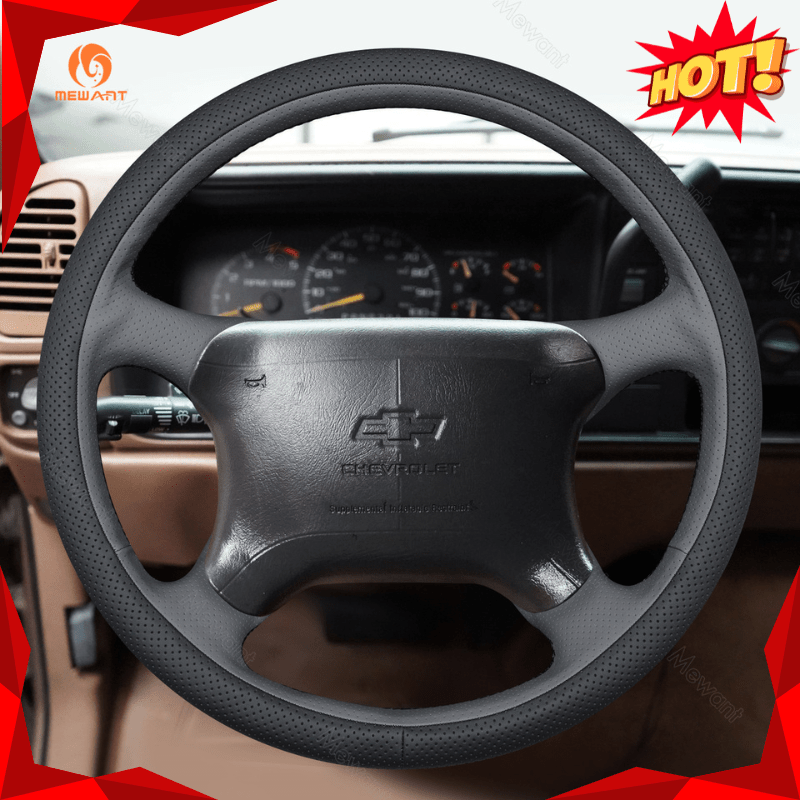 MEWANT Hand Stitch Carbon Fiber Black Leather Suede Car Steering Wheel Cover for Chevrolet Tahoe Silverado 1995 - 1997 - Alcantara, Leather, Carbon Fiber, Easy Install, Non - Slip, Best Steering Wheel Cover