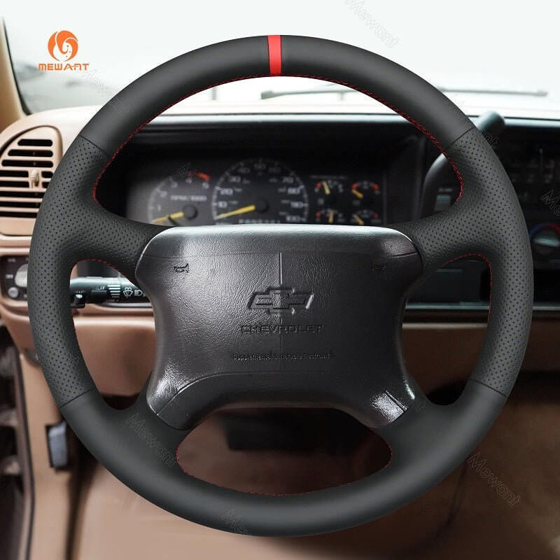 MEWANT Hand Stitch Carbon Fiber Black Leather Suede Car Steering Wheel Cover for Chevrolet Tahoe Silverado 1995 - 1997 - Alcantara, Leather, Carbon Fiber, Easy Install, Non - Slip, Best Steering Wheel Cover