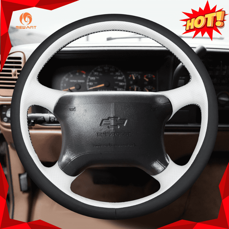 MEWANT Hand Stitch Carbon Fiber Black Leather Suede Car Steering Wheel Cover for Chevrolet Tahoe Silverado 1995 - 1997 - Alcantara, Leather, Carbon Fiber, Easy Install, Non - Slip, Best Steering Wheel Cover
