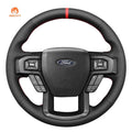 MEWANT Hand Stitch Carbon Fiber Black Leather Suede Car Steering Wheel Cover for Ford F - 150 F150 2015 - 2020 / F - 250 F250 2017 - 2022 / F - 350 F350 2017 - 2022 / F - 450 F450 2017 - 2022 / Expedition 2018 - 2021 - Alcantara, Leather, Carbon Fiber, Easy Install, Non - Slip, Best Steering Wheel Cover