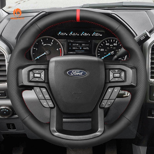 MEWANT Hand Stitch Carbon Fiber Black Leather Suede Car Steering Wheel Cover for Ford F - 150 F150 2015 - 2020 / F - 250 F250 2017 - 2022 / F - 350 F350 2017 - 2022 / F - 450 F450 2017 - 2022 / Expedition 2018 - 2021 - Mewant Cover