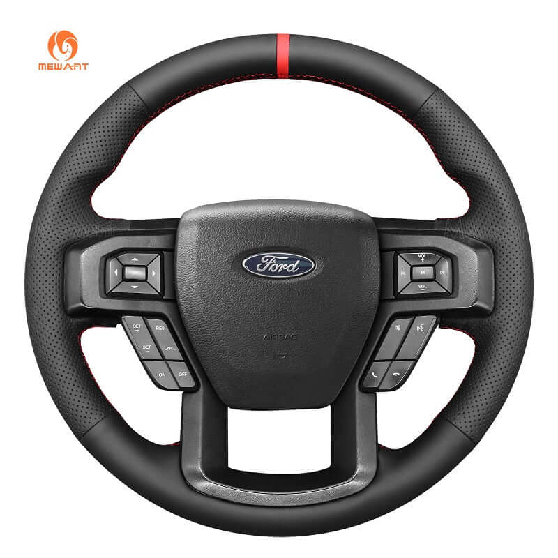 MEWANT Hand Stitch Carbon Fiber Black Leather Suede Car Steering Wheel Cover for Ford F - 150 F150 2015 - 2020 / F - 250 F250 2017 - 2022 / F - 350 F350 2017 - 2022 / F - 450 F450 2017 - 2022 / Expedition 2018 - 2021 - Alcantara, Leather, Carbon Fiber, Easy Install, Non - Slip, Best Steering Wheel Cover