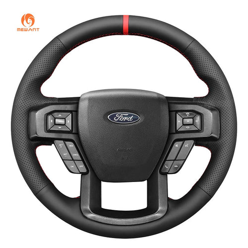 MEWANT Hand Stitch Carbon Fiber Black Leather Suede Car Steering Wheel Cover for Ford F - 150 F150 2015 - 2020 / F - 250 F250 2017 - 2022 / F - 350 F350 2017 - 2022 / F - 450 F450 2017 - 2022 / Expedition 2018 - 2021 - Mewant Cover