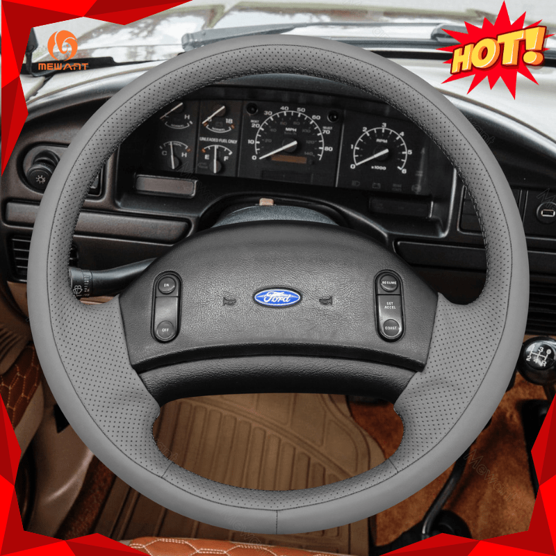 MEWANT Hand Stitch Carbon Fiber Black Leather Suede Car Steering Wheel Cover for Ford F150/F250/F350/Bronco 1992 - 1996 - Alcantara, Leather, Carbon Fiber, Easy Install, Non - Slip, Best Steering Wheel Cover