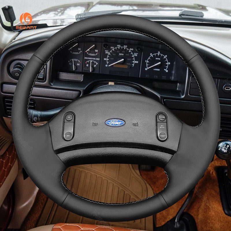 MEWANT Hand Stitch Carbon Fiber Black Leather Suede Car Steering Wheel Cover for Ford F150/F250/F350/Bronco 1992 - 1996 - Alcantara, Leather, Carbon Fiber, Easy Install, Non - Slip, Best Steering Wheel Cover