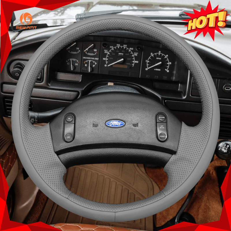 MEWANT Hand Stitch Carbon Fiber Black Leather Suede Car Steering Wheel Cover for Ford F150/F250/F350/Bronco 1992 - 1996 - Alcantara, Leather, Carbon Fiber, Easy Install, Non - Slip, Best Steering Wheel Cover