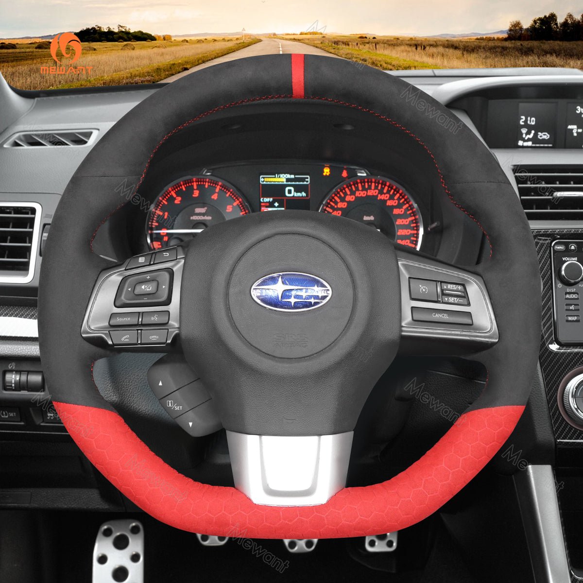 MEWANT Hand Stitch Carbon Fiber Black Leather Suede Car Steering Wheel Cover for Subaru WRX (STI) Levorg 2015 - 2019 - Mewant Cover