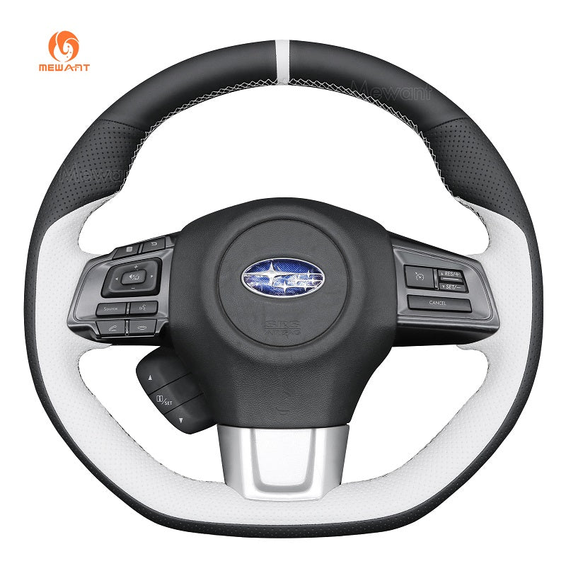MEWANT Hand Stitch Carbon Fiber Black Leather Suede Car Steering Wheel Cover for Subaru WRX (STI) Levorg 2015 - 2019 - Alcantara, Leather, Carbon Fiber, Easy Install, Non - Slip, Best Steering Wheel Cover