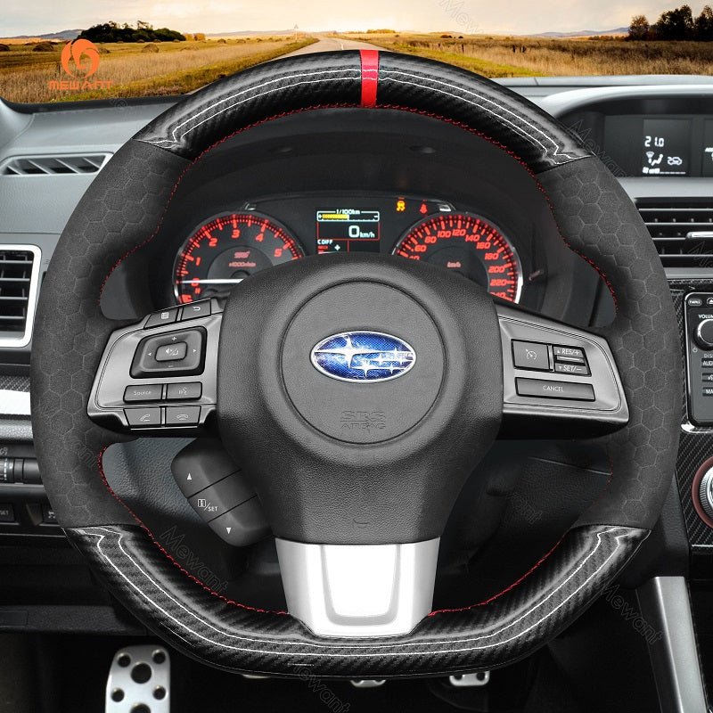 MEWANT Hand Stitch Carbon Fiber Black Leather Suede Car Steering Wheel Cover for Subaru WRX (STI) Levorg 2015 - 2019 - Mewant Cover