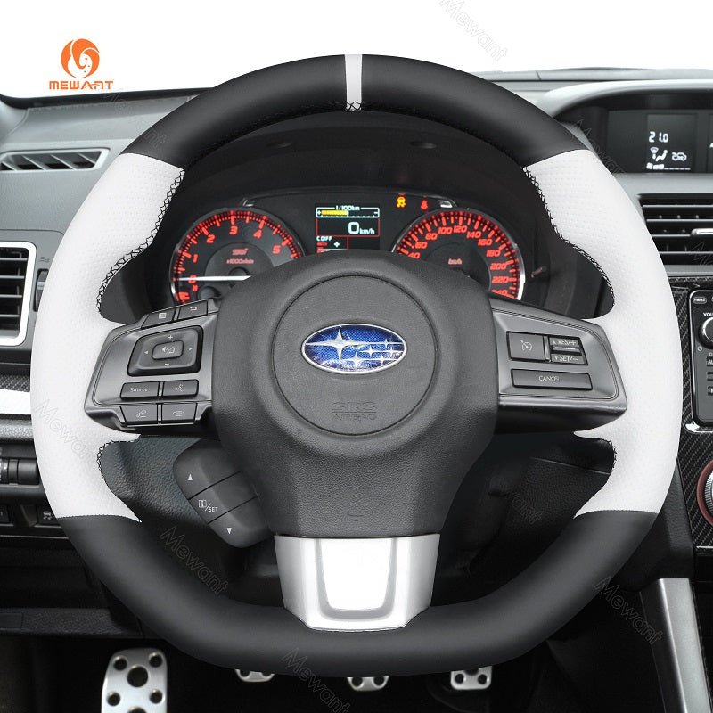 MEWANT Hand Stitch Carbon Fiber Black Leather Suede Car Steering Wheel Cover for Subaru WRX (STI) Levorg 2015 - 2019 - Alcantara, Leather, Carbon Fiber, Easy Install, Non - Slip, Best Steering Wheel Cover
