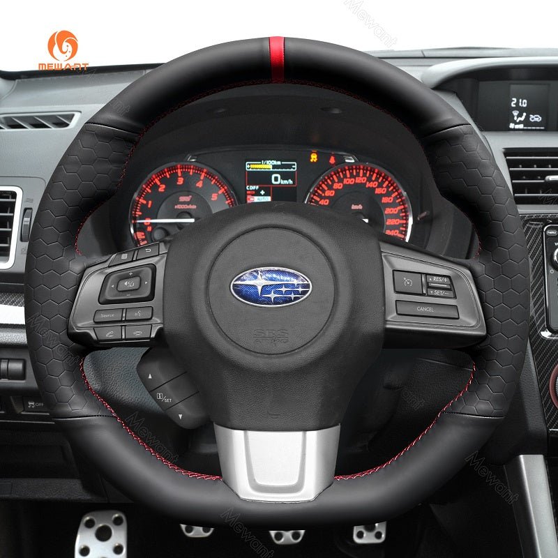MEWANT Hand Stitch Carbon Fiber Black Leather Suede Car Steering Wheel Cover for Subaru WRX (STI) Levorg 2015 - 2019 - Alcantara, Leather, Carbon Fiber, Easy Install, Non - Slip, Best Steering Wheel Cover