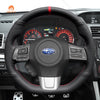 MEWANT Hand Stitch Carbon Fiber Black Leather Suede Car Steering Wheel Cover for Subaru WRX (STI) Levorg 2015 - 2019 - Alcantara, Leather, Carbon Fiber, Easy Install, Non - Slip, Best Steering Wheel Cover