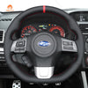 MEWANT Hand Stitch Carbon Fiber Black Leather Suede Car Steering Wheel Cover for Subaru WRX (STI) Levorg 2015 - 2019 - Alcantara, Leather, Carbon Fiber, Easy Install, Non - Slip, Best Steering Wheel Cover
