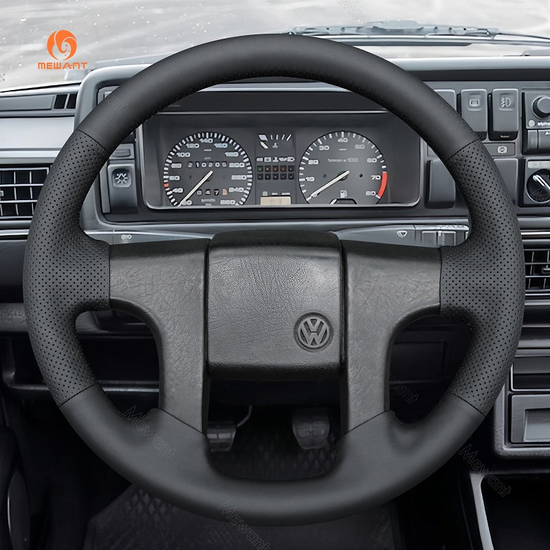MEWANT Hand Stitch Carbon Fiber Black Leather Suede Car Steering Wheel Cover for VOLKSWAGEN MK2 GOLF II 2 GTI 1984 - 1999 - Alcantara, Leather, Carbon Fiber, Easy Install, Non - Slip, Best Steering Wheel Cover
