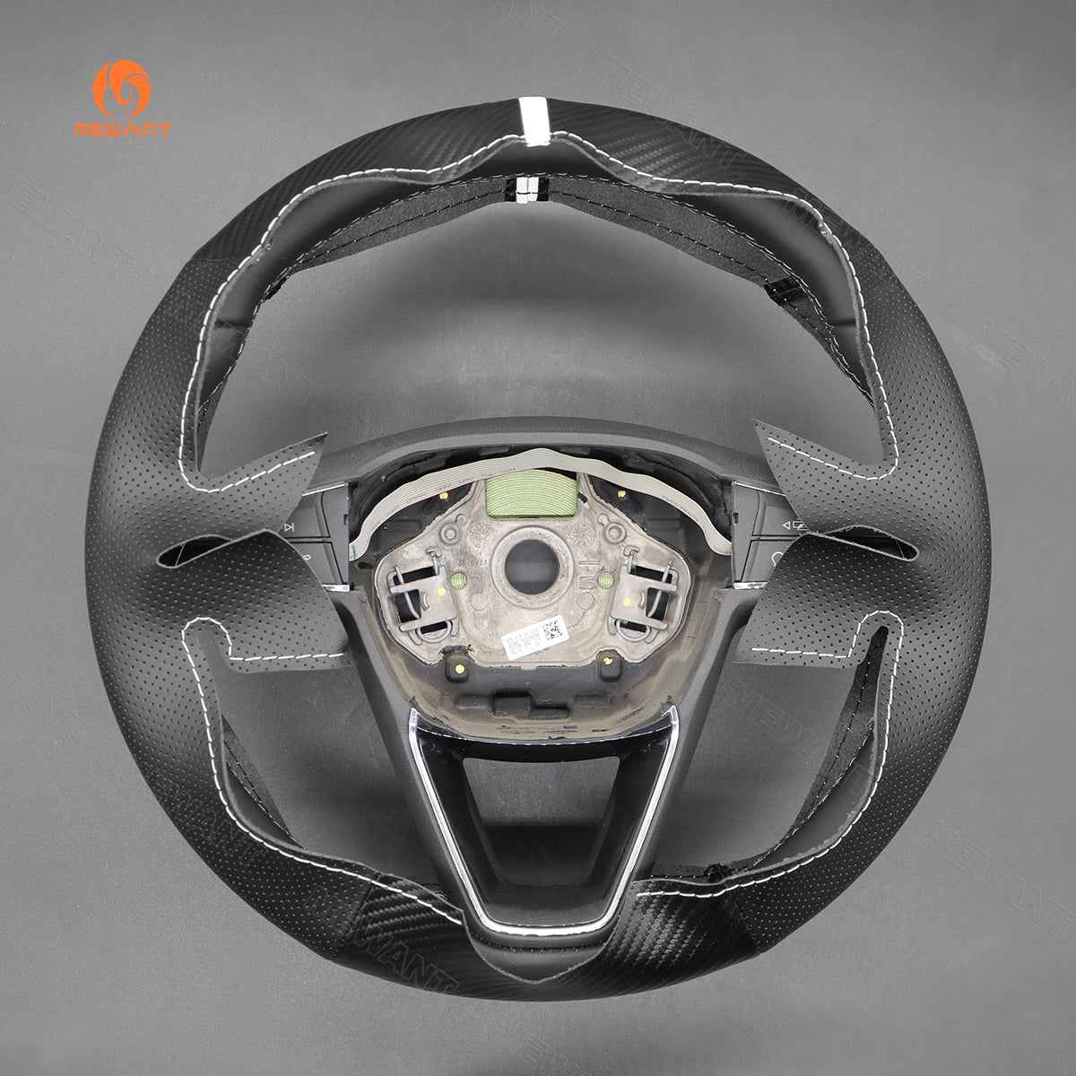 MEWANT Hand Stitch Carbon Fiber Leather for Seat Leon Ibiza Alhambra Arona Ateca - Alcantara, Leather, Carbon Fiber, Easy Install, Non - Slip, Best Steering Wheel Cover