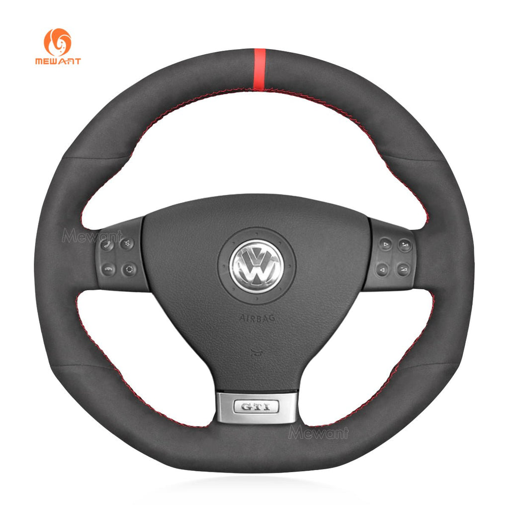 MEWANT Hand Stitch Carbon Fiber Suede Car Steering Wheel Cover for Volkswagen Golf GTI 5 (V) / Golf R32 Scirocco / Passat Variant (R - Line) / Tiguan (R - Line) - Alcantara, Leather, Carbon Fiber, Easy Install, Non - Slip, Best Steering Wheel Cover