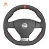 MEWANT Hand Stitch Carbon Fiber Suede Car Steering Wheel Cover for Volkswagen Golf GTI 5 (V) / Golf R32 Scirocco / Passat Variant (R - Line) / Tiguan (R - Line) - Alcantara, Leather, Carbon Fiber, Easy Install, Non - Slip, Best Steering Wheel Cover
