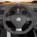 MEWANT Hand Stitch Carbon Fiber Suede Car Steering Wheel Cover for Volkswagen Golf GTI 5 (V) / Golf R32 Scirocco / Passat Variant (R - Line) / Tiguan (R - Line) - Alcantara, Leather, Carbon Fiber, Easy Install, Non - Slip, Best Steering Wheel Cover