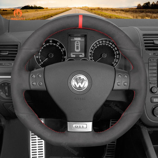 MEWANT Hand Stitch Carbon Fiber Suede Car Steering Wheel Cover for Golf GTI 5 (V) / Golf R32 Scirocco / Passat Variant (R - Line) / Tiguan (R - Line) - Mewant Cover