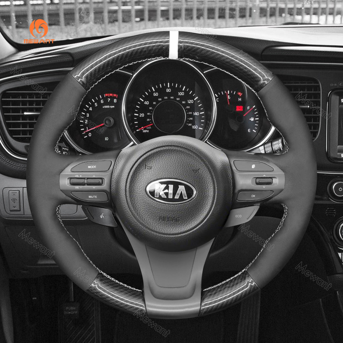 MEWANT Hand Stitch Carbon Fiber Suede Car Steering Wheel Cover for Kia K5 Optima 2014 - 2015 - Alcantara, Leather, Carbon Fiber, Easy Install, Non - Slip, Best Steering Wheel Cover