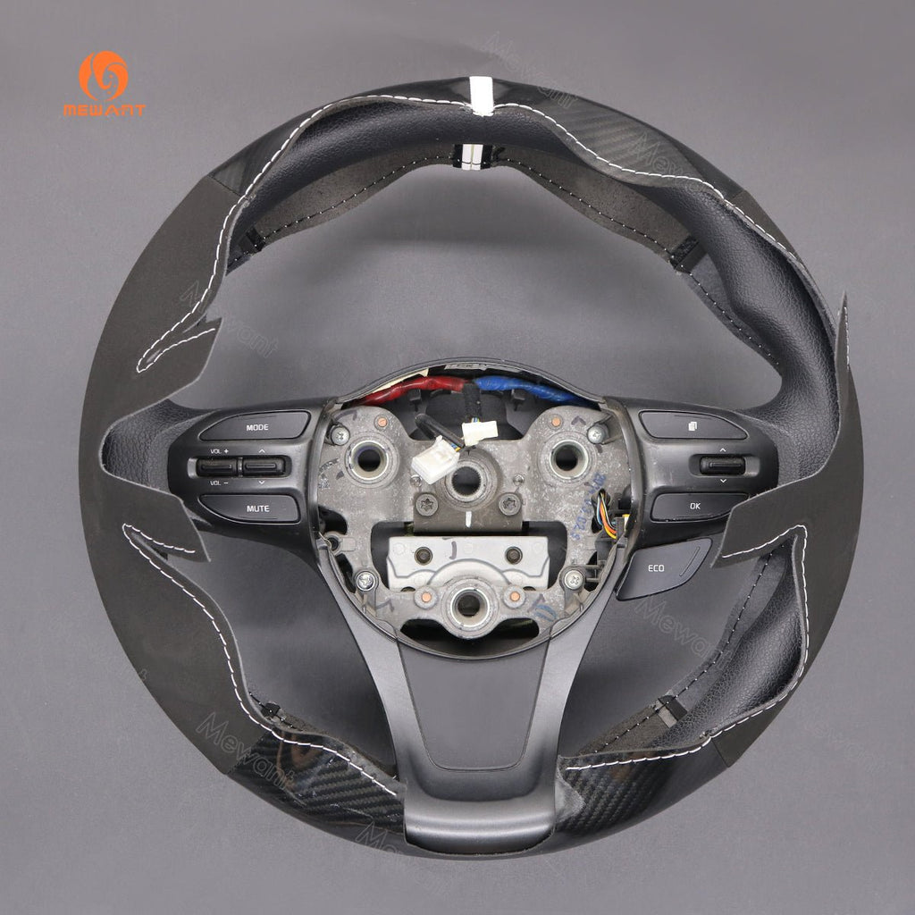 MEWANT Hand Stitch Carbon Fiber Suede Car Steering Wheel Cover for Kia K5 Optima 2014 - 2015 - Alcantara, Leather, Carbon Fiber, Easy Install, Non - Slip, Best Steering Wheel Cover