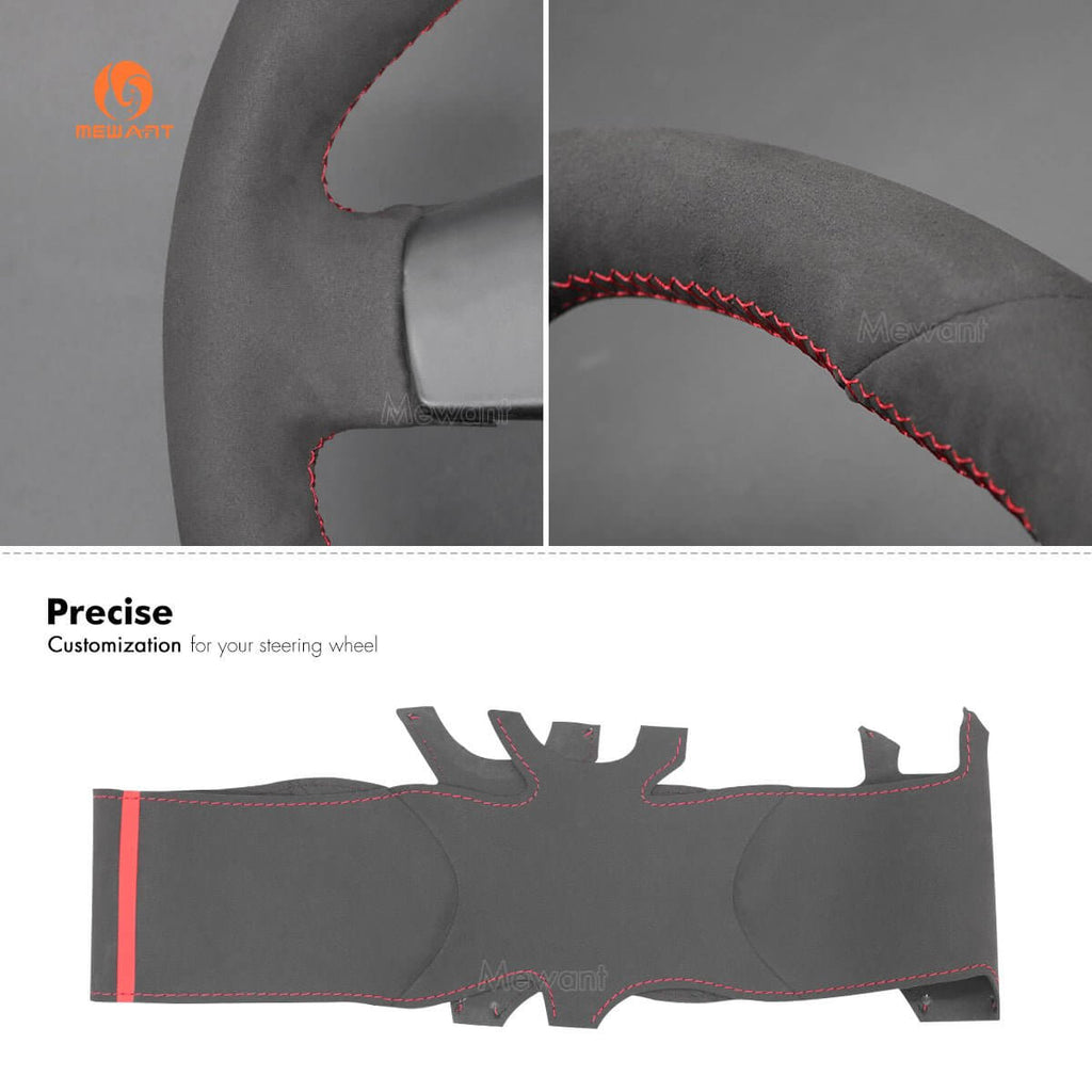MEWANT Hand Stitch Carbon Fiber Suede Car Steering Wheel Cover for Volkswagen Golf GTI 5 (V) / Golf R32 Scirocco / Passat Variant (R - Line) / Tiguan (R - Line) 2004 - 2010 - Alcantara, Leather, Carbon Fiber, Easy Install, Non - Slip, Best Steering Wheel Cover