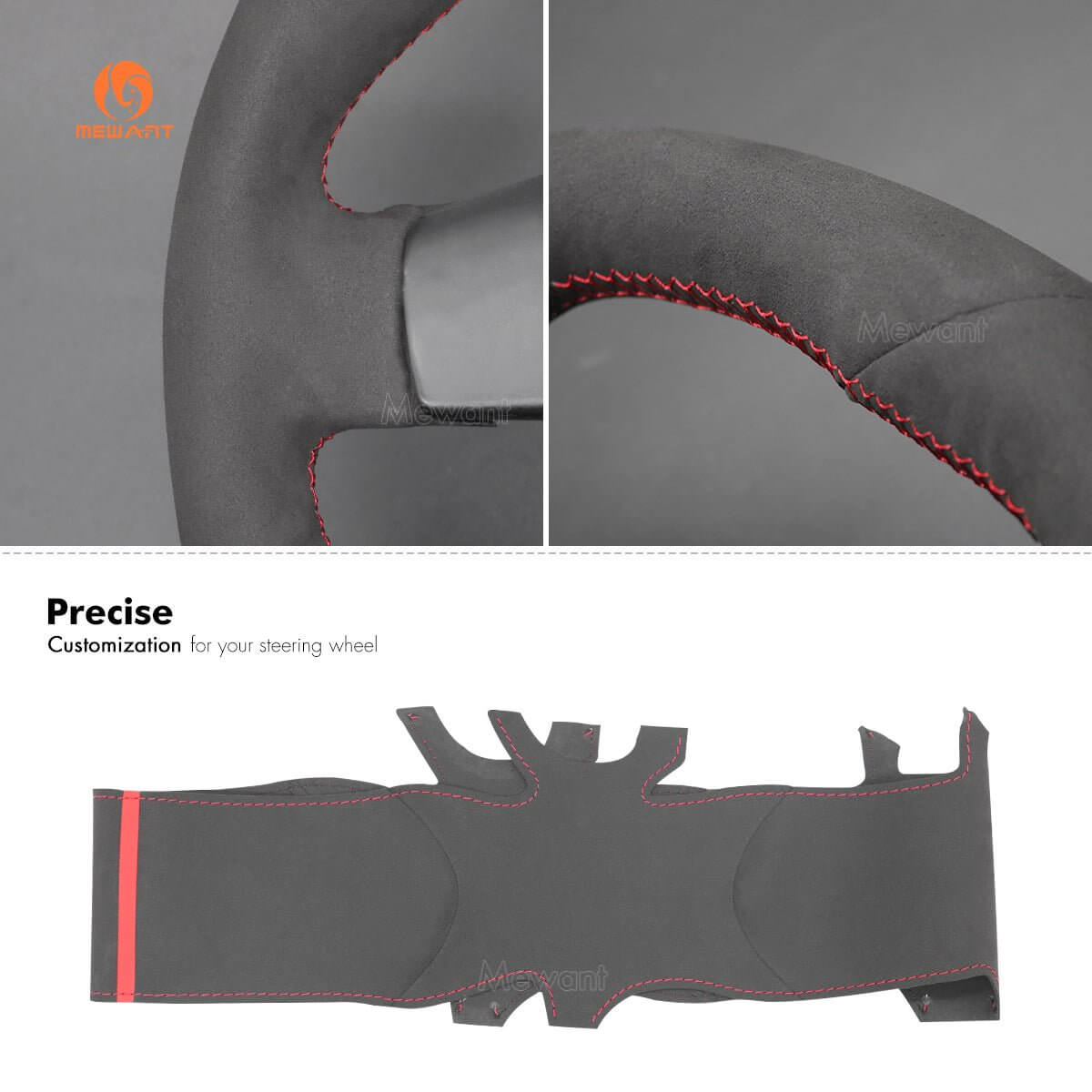 MEWANT Hand Stitch Carbon Fiber Suede Car Steering Wheel Cover for Volkswagen Golf GTI 5 (V) / Golf R32 Scirocco / Passat Variant (R - Line) / Tiguan (R - Line) 2004 - 2010 - Alcantara, Leather, Carbon Fiber, Easy Install, Non - Slip, Best Steering Wheel Cover