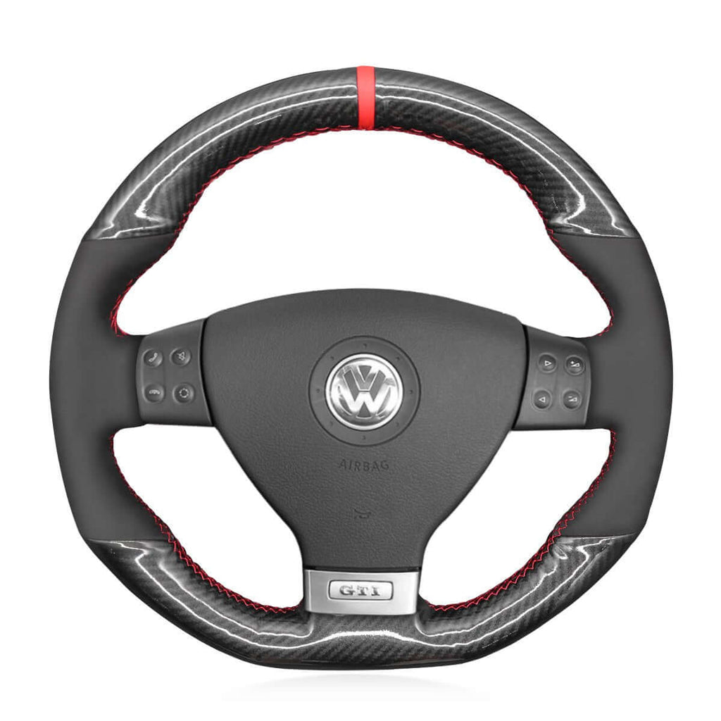 MEWANT Hand Stitch Carbon Fiber Suede Car Steering Wheel Cover for Volkswagen Golf GTI 5 (V) / Golf R32 Scirocco / Passat Variant (R - Line) / Tiguan (R - Line) 2004 - 2010 - Alcantara, Leather, Carbon Fiber, Easy Install, Non - Slip, Best Steering Wheel Cover