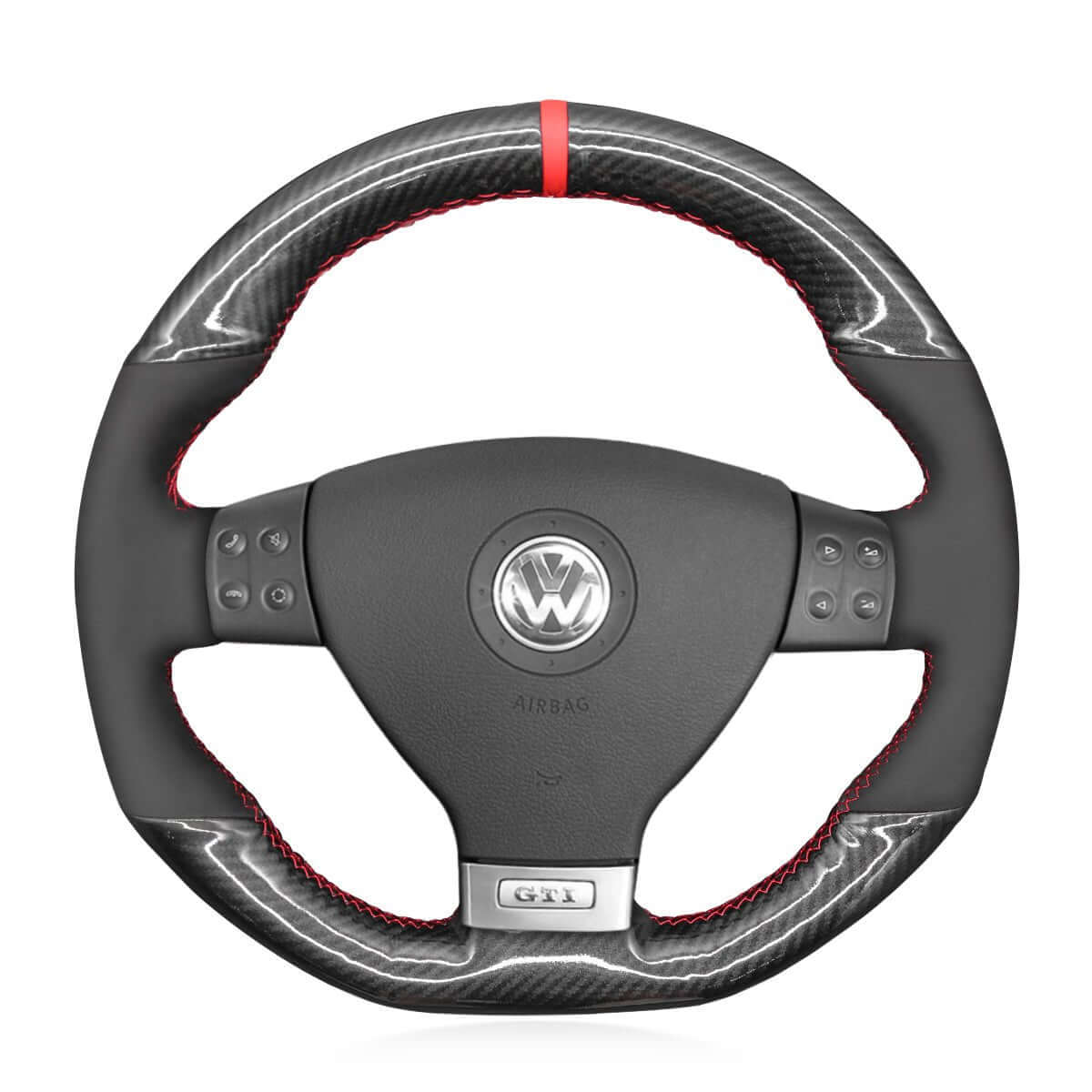MEWANT Hand Stitch Carbon Fiber Suede Car Steering Wheel Cover for Volkswagen Golf GTI 5 (V) / Golf R32 Scirocco / Passat Variant (R - Line) / Tiguan (R - Line) 2004 - 2010 - Alcantara, Leather, Carbon Fiber, Easy Install, Non - Slip, Best Steering Wheel Cover