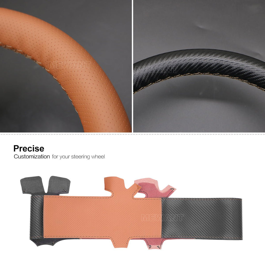 MEWANT Hand Stitch Carbon Fiber Suede Leather Car Steering Cover for Porsche Cayenne 2003 - 2010 - Alcantara, Leather, Carbon Fiber, Easy Install, Non - Slip, Best Steering Wheel Cover