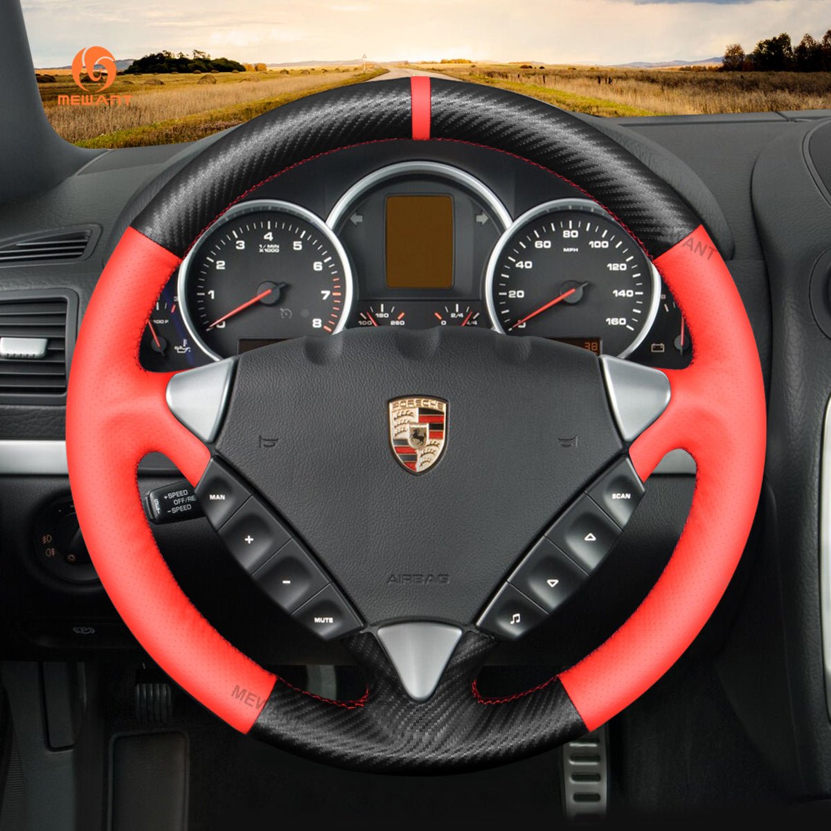 MEWANT Hand Stitch Carbon Fiber Suede Leather Car Steering Cover for Porsche Cayenne 2003 - 2010 - Mewant Cover