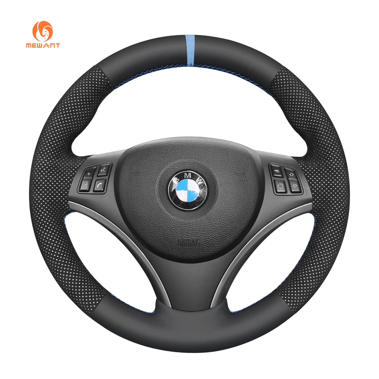 MEWANT Hand Stitch Dark Alcantara Car Steering Wheel Cover for BMW 1 Series E81 E82 E87 E88 / 3 Series E90 E91 E92 E93 / X1 E84 - Mewant Cover