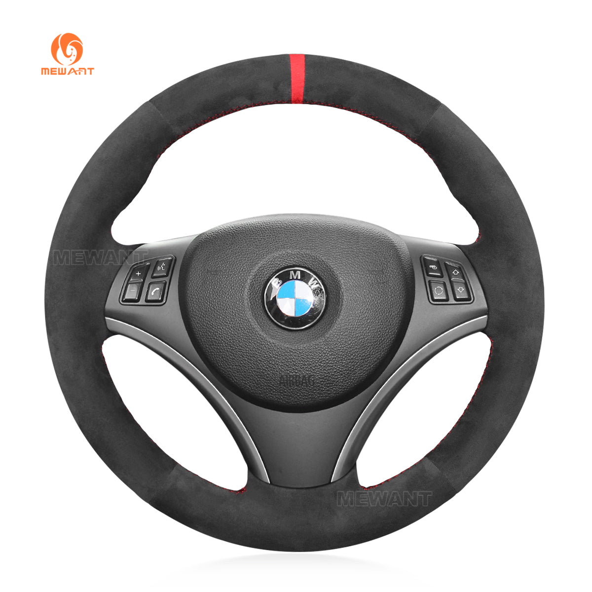 MEWANT Hand Stitch Dark Alcantara Car Steering Wheel Cover for BMW 1 Series E81 E82 E87 E88 / 3 Series E90 E91 E92 E93 / X1 E84 - Mewant Cover