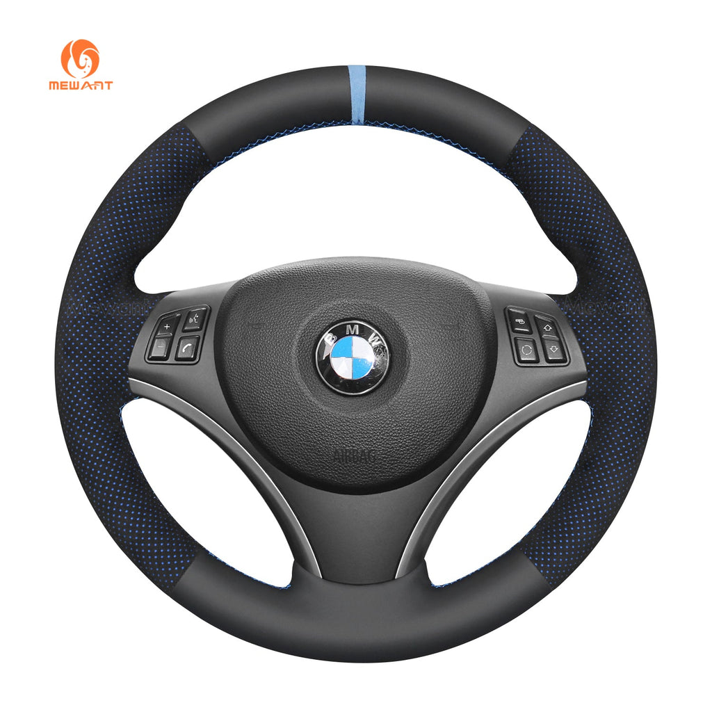 MEWANT Hand Stitch Dark Alcantara Car Steering Wheel Cover for BMW 1 Series E81 E82 E87 E88 / 3 Series E90 E91 E92 E93 / X1 E84 - Alcantara, Leather, Carbon Fiber, Easy Install, Non - Slip, Best Steering Wheel Cover